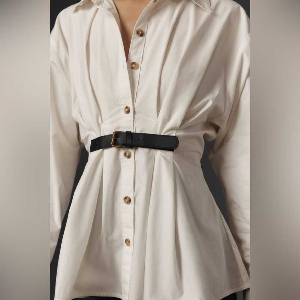 Anthropologie Belted Buttondown Shirt, Off-White/ Cream, US Size 6 NWT - Picture 2 of 7